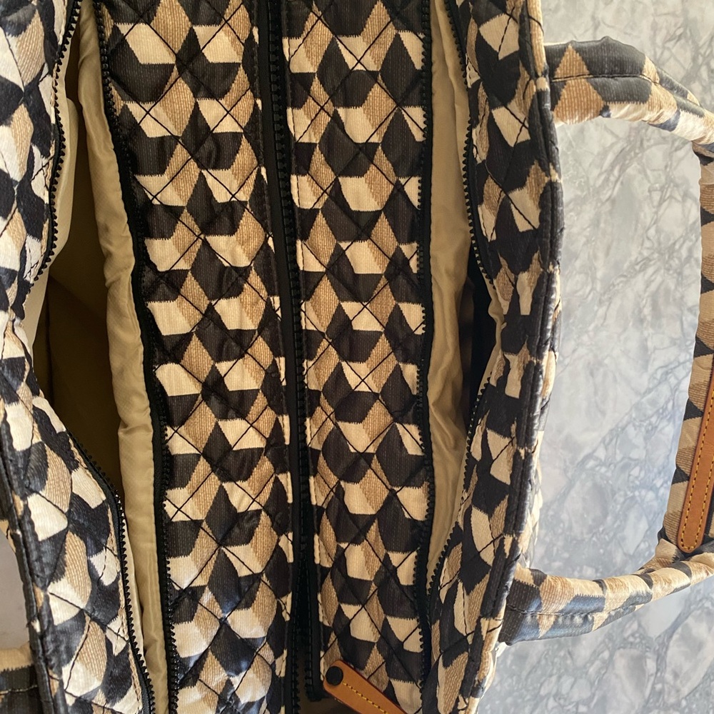 MZ Wallace Cream and black Quilted Tote with Tan Trim - Picture 3 of 5
